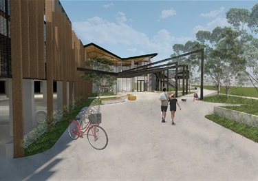 Building exterior with bike parking