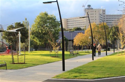 Princes gardens with new lighting, paths, trees and playground