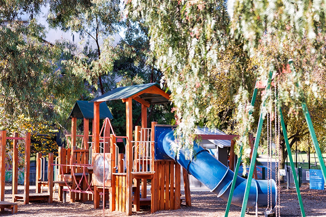 Outdoor children's playground with a slide