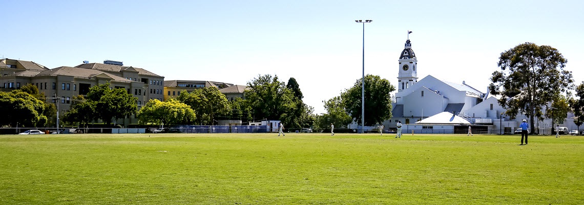 View across oval to town hall