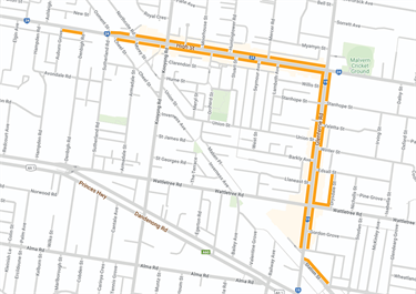 Map of parking sensor locations Glenferrie Road and High Street