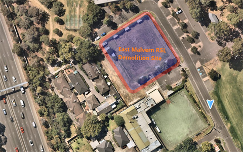 Aerial view of Malvern East temporary park site